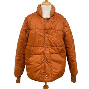 Vntg 70’s orange puffer jacket w/ removable sleeves sz L flawed